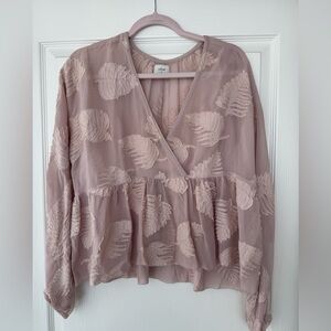Aritzia Wilfred Blush Pink Blouse with Leaf Embroidery